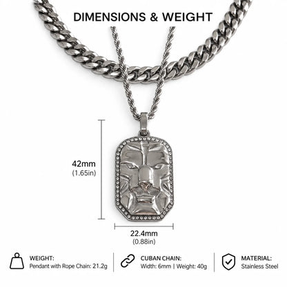 lion head dog tag necklace dimensions and weight