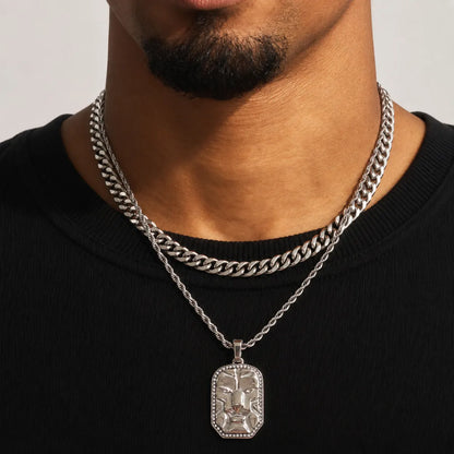 lion head dog tag necklace layered set lifestyle black shirt