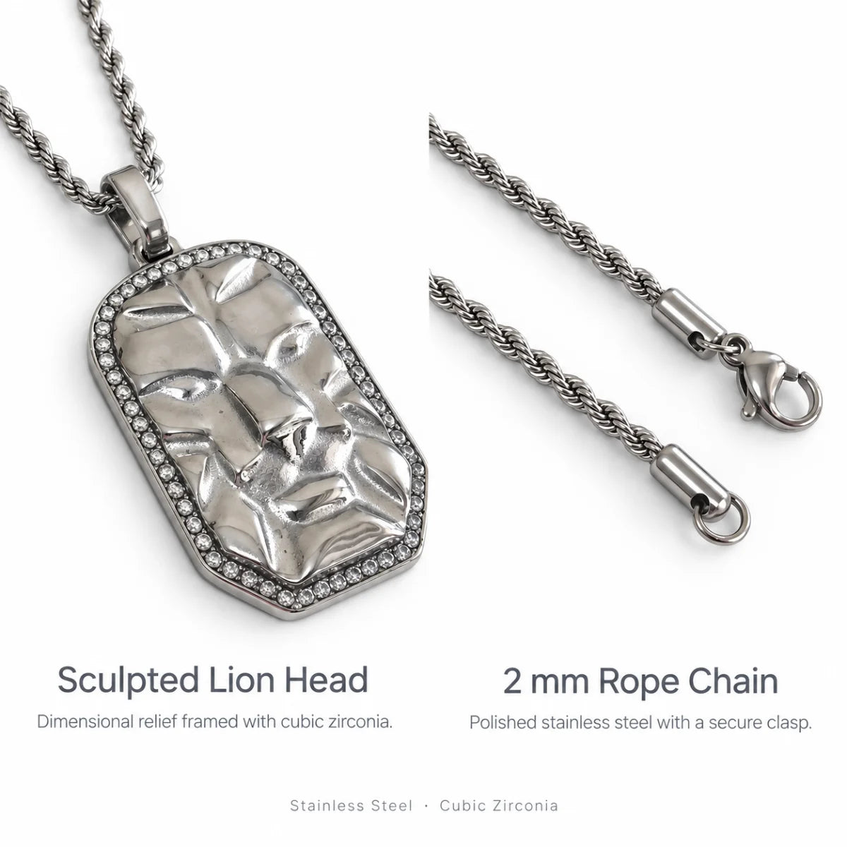 lion head dog tag necklace rope chain product details