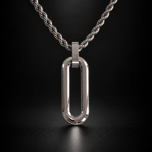 long open rectangle necklace black background hero