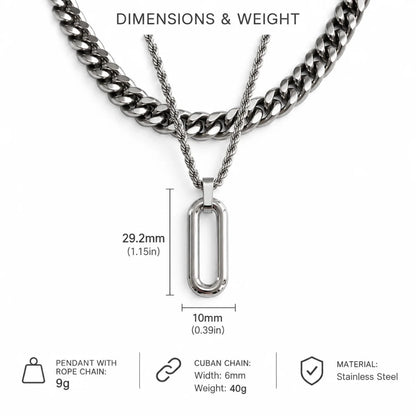 long open rectangle necklace dimensions and weight