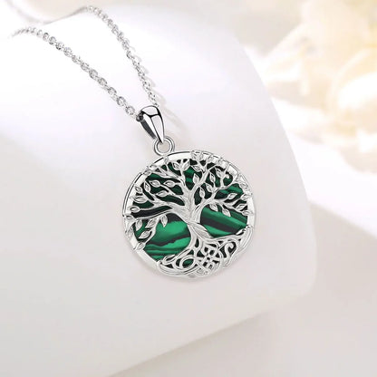 malachite tree of life necklace jewelry display