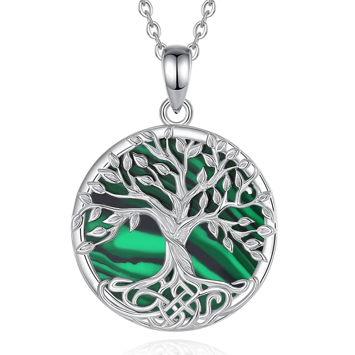 malachite tree of life necklace with 18 inch chain