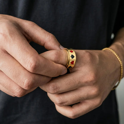 Man wearing gold Playing Card Spinner Ring