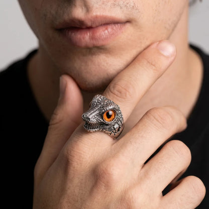 Man Wearing T-Rex Eye Ring Brown Eye Alternative Animal Accessories