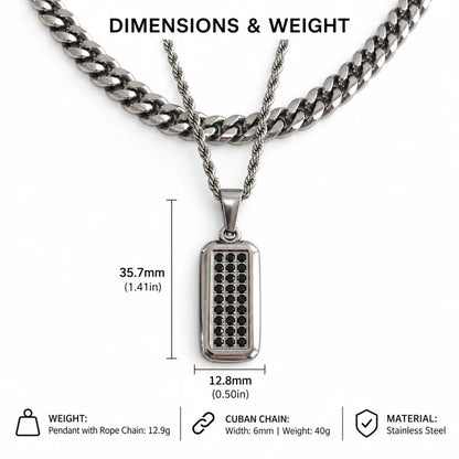 men’s black cz dog tag necklace dimensions and weight