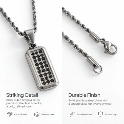 men‘s black cz dog tag necklace rope chain product details