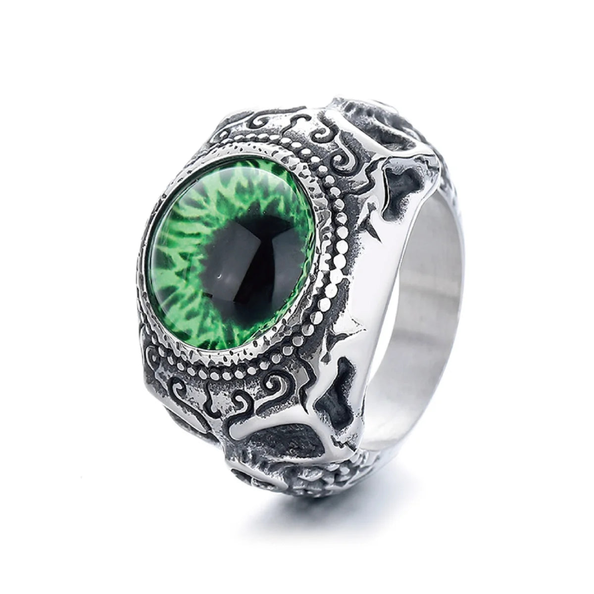 Men’s Eyeball Ring Green Eye White Background Macabre Monster Jewelry