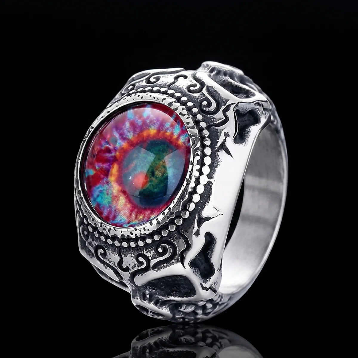 Men‘s Eyeball Ring Pink Eye Front View Macabre Gothic Jewelry