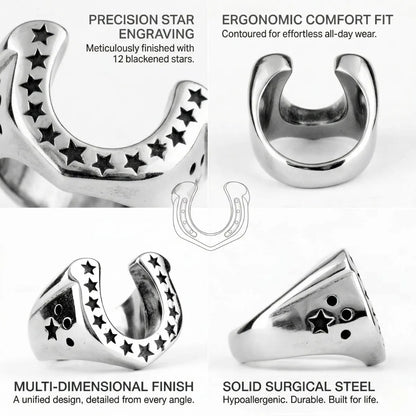 Men's Horseshoe Ring Design Features Surgical Steel Biker Ring