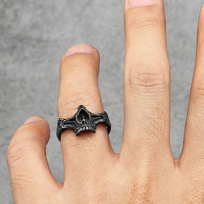 Men's silver Half Jaw Skeleton Ring on finger