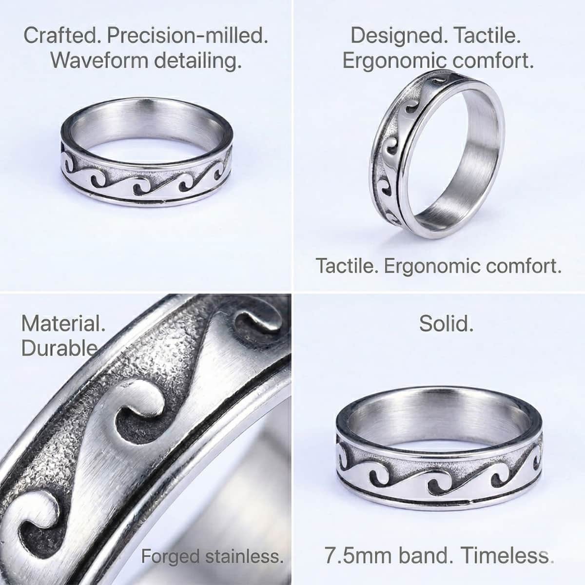 Men's Wave Ring Design Features Waveform Detailing 7.5mm Band
