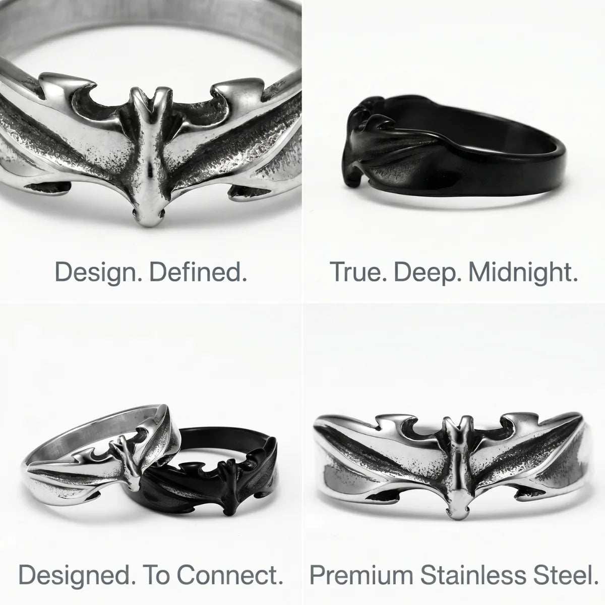 Minimalist Bat Ring Design Features Premium Stainless Steel Stackable Gothic Couple Rings