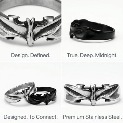 Minimalist Bat Ring Design Features Premium Stainless Steel Stackable Gothic Couple Rings