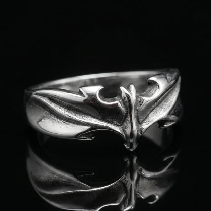 Minimalist Bat Ring Silver Front View Premium Stainless Steel Everyday Goth Jewelry