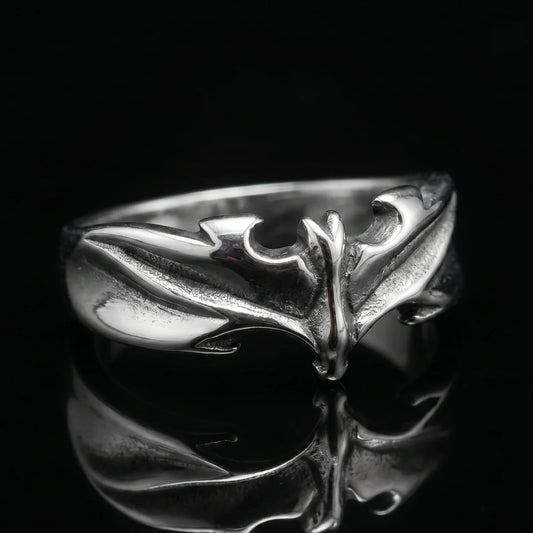 Minimalist Bat Ring Silver Front View Premium Stainless Steel Everyday Goth Jewelry