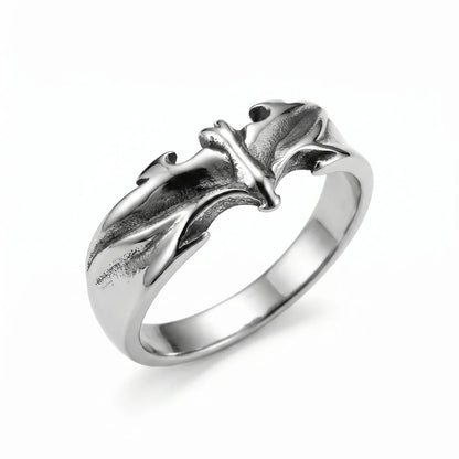 Minimalist Bat Ring Silver White Background Macabre Romance Jewelry