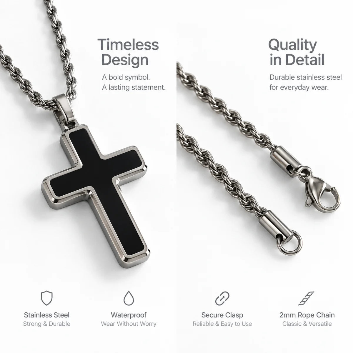 minimalist black cross necklace rope chain product details