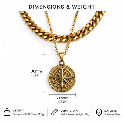 minimalist compass pendant necklace gold dimensions and weight