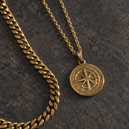 minimalist compass pendant necklace gold layered set birds eye display