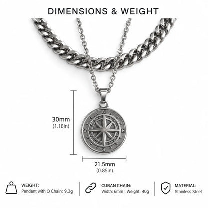 minimalist compass pendant necklace silver dimensions and weight