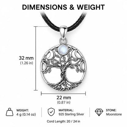 moon phase tree of life necklace dimensions and weight