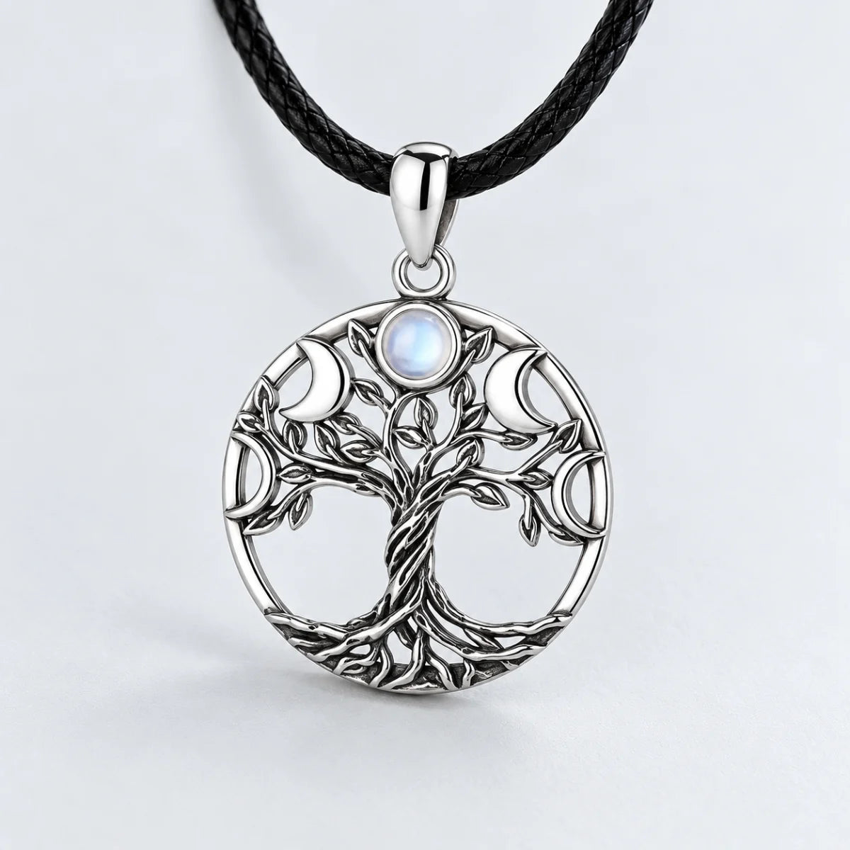 moon phase tree of life necklace moonstone pendant detail