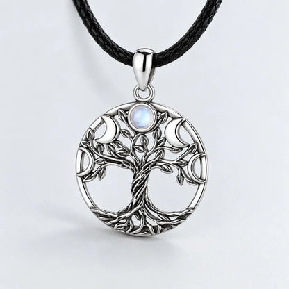 moon phase tree of life necklace moonstone pendant detail