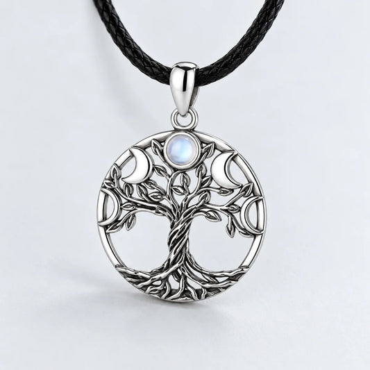 moon phase tree of life necklace moonstone pendant detail