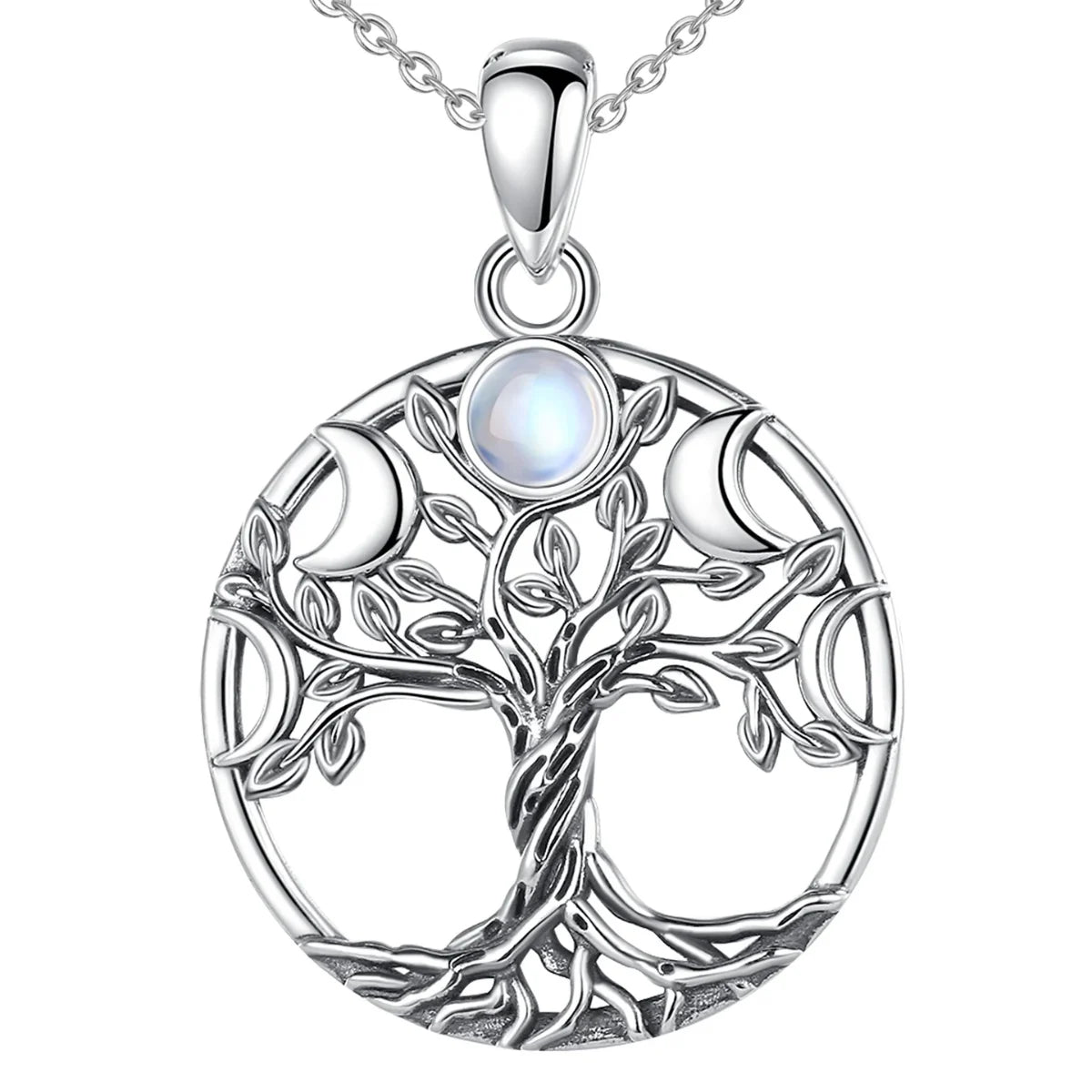 moon phase tree of life necklace with 18 inch chain