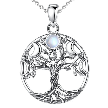 moon phase tree of life necklace with 20 inch chain