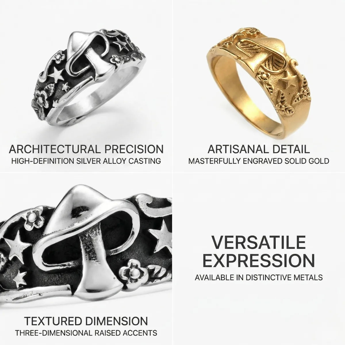 Mushroom Ring Design Features Textured Dimension Artisan Jewelry