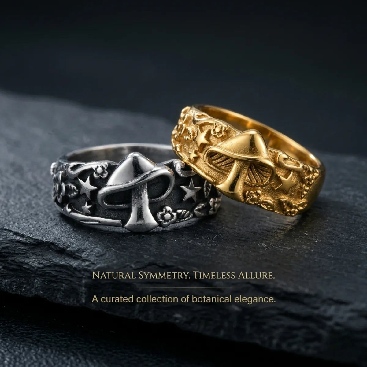 Mushroom Rings Collection Silver And Gold Alternative Jewelry