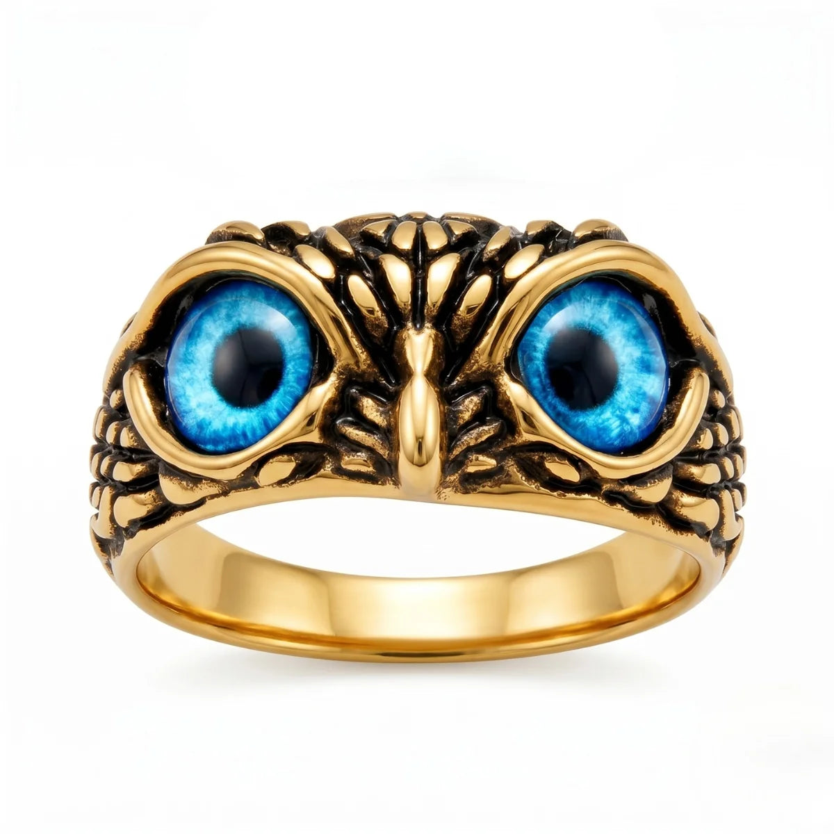 Mystic Owl Eye Ring Blue Eye Gold Front View Alternative Accessories