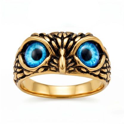 Mystic Owl Eye Ring Blue Eye Gold Front View Alternative Accessories