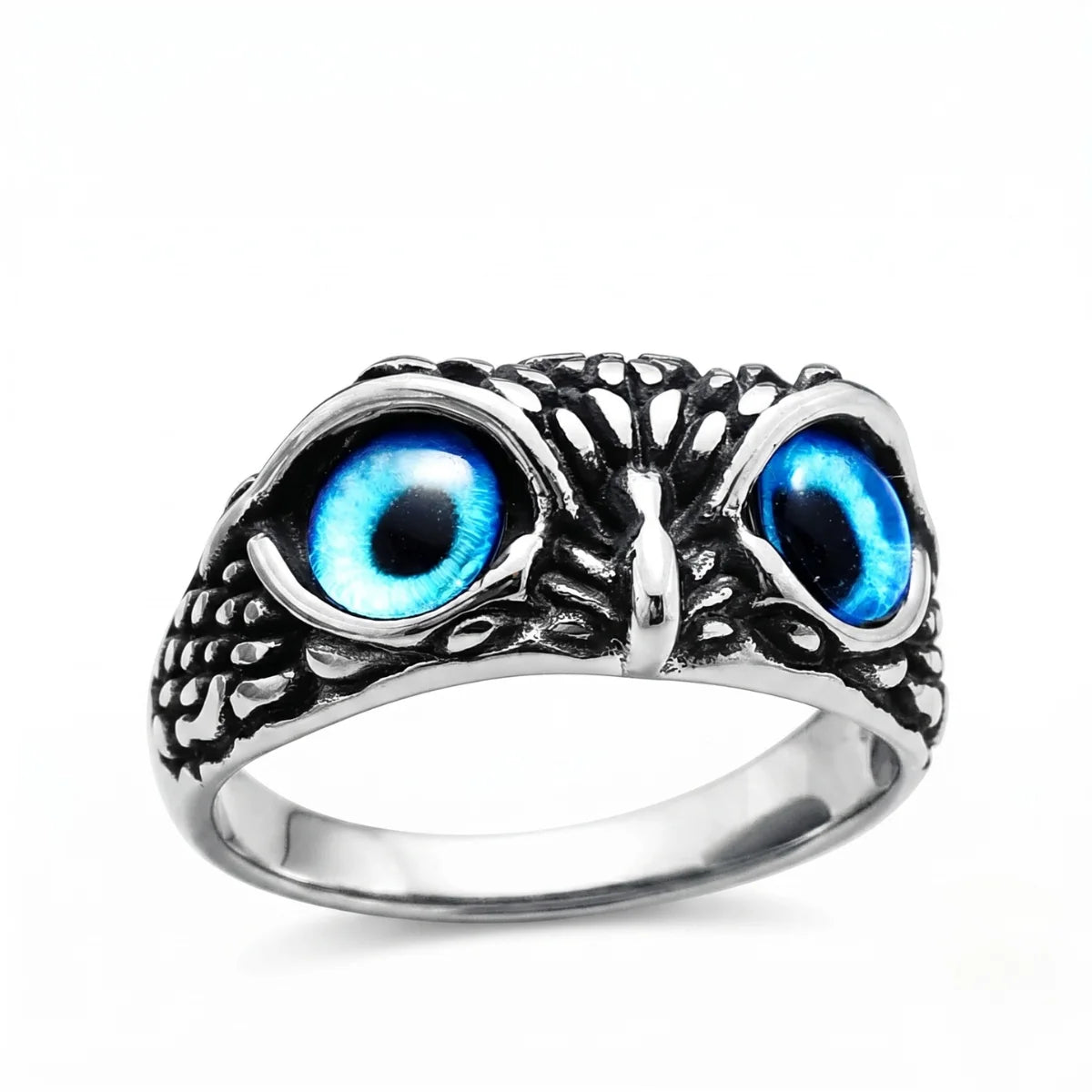 Mystic Owl Eye Ring Blue Eye Silver Front View Alternative Accessories