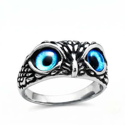 Mystic Owl Eye Ring Blue Eye Silver Front View Alternative Accessories