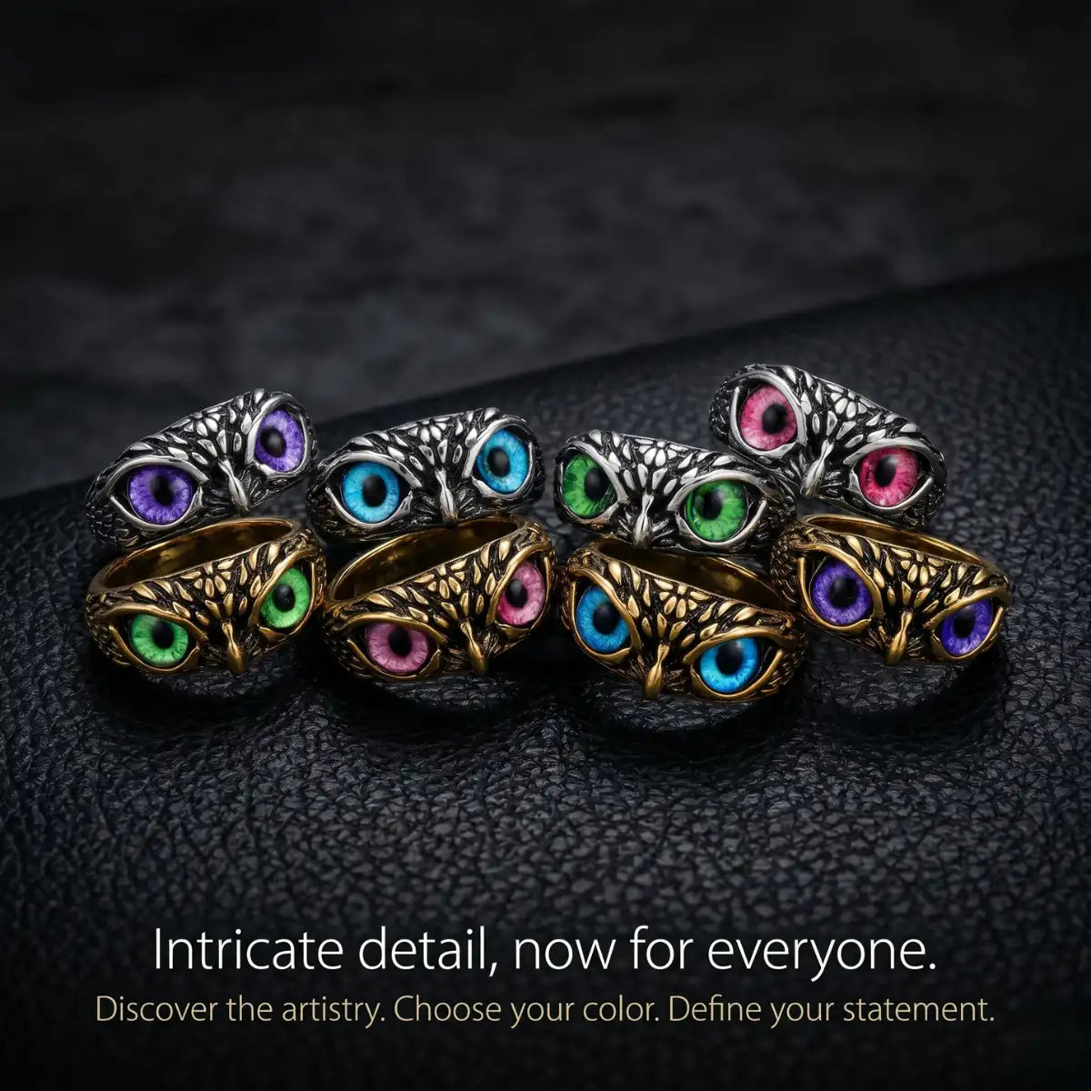 Mystic Owl Eye Ring Gold And Silver Full Collection Animal Jewelry