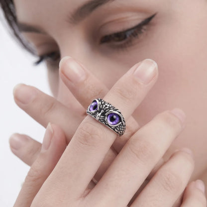 Mystic Owl Eye Ring Purple Eye Silver Worn By Woman Alternative Accessories