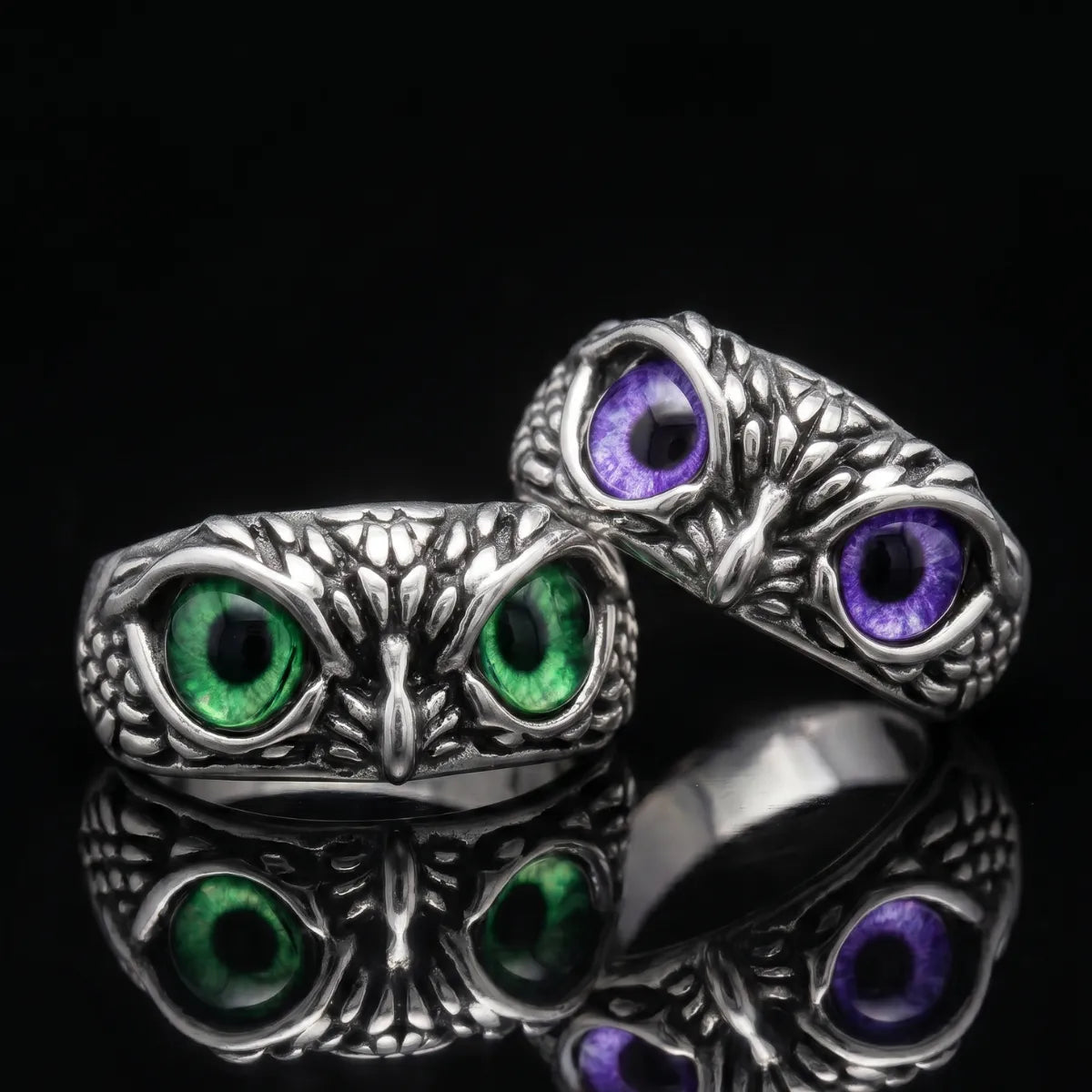 Mystic Owl Eye Ring Silver Collection Group Shot Gothic Fantasy Jewelry