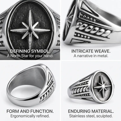 North Star Signet Ring Design Features 316L Stainless Steel Minimalist Mens Signet Rings