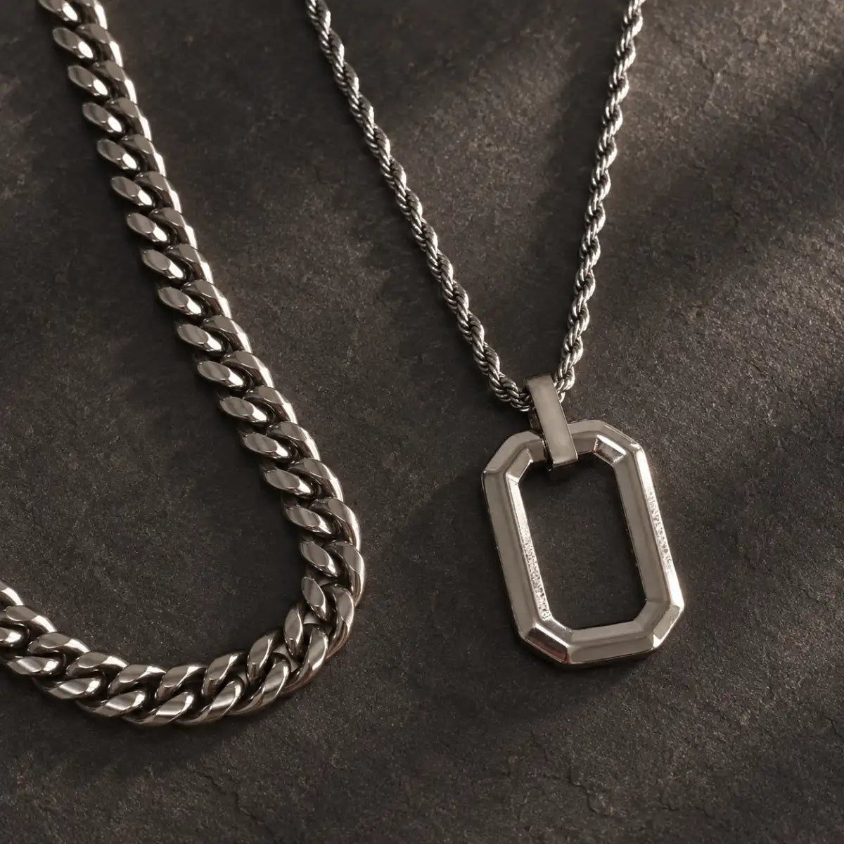 open rectangle necklace layered set birds eye display