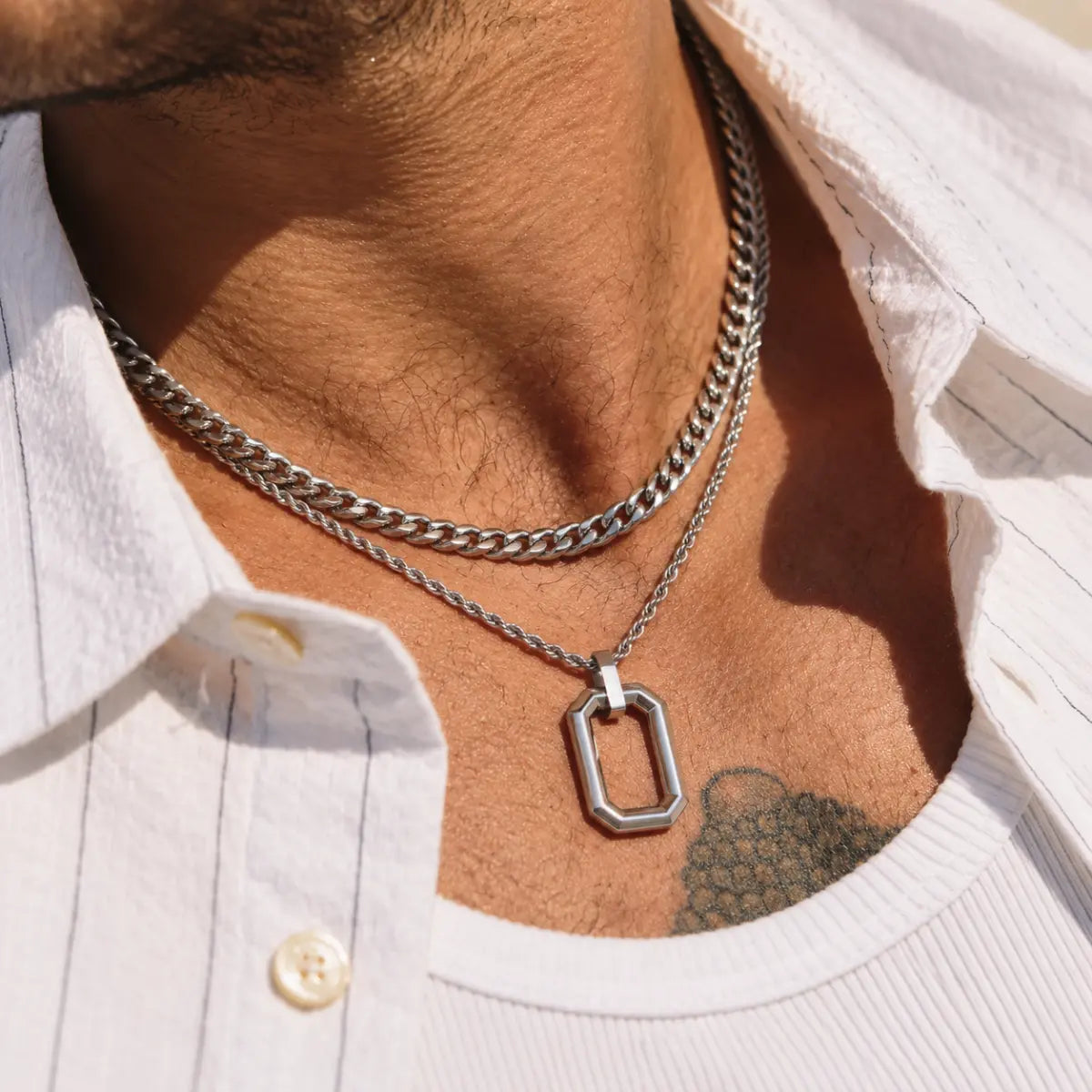 open rectangle necklace layered set lifestyle