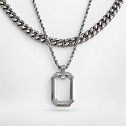 open rectangle necklace layered set white background