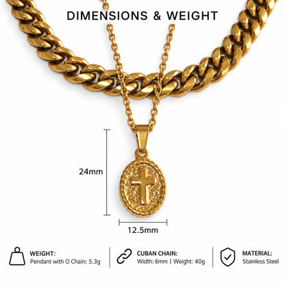 oval cross pendant necklace gold dimensions and weight