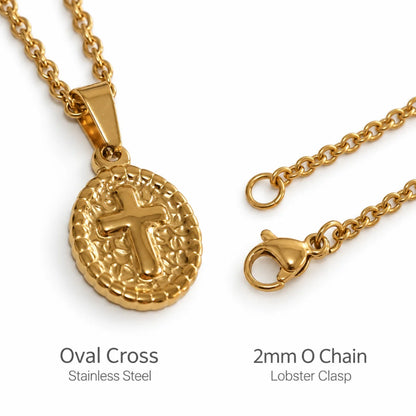 oval cross pendant necklace gold o chain product details