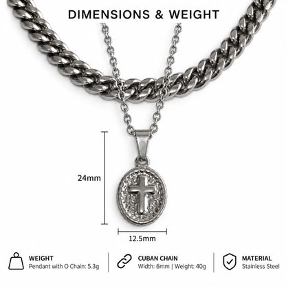 oval cross pendant necklace silver dimensions and weight