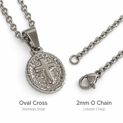 oval cross pendant necklace silver o chain product details