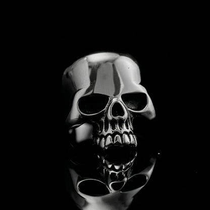 Polished Silver Half Jaw Skull Ring Close Up