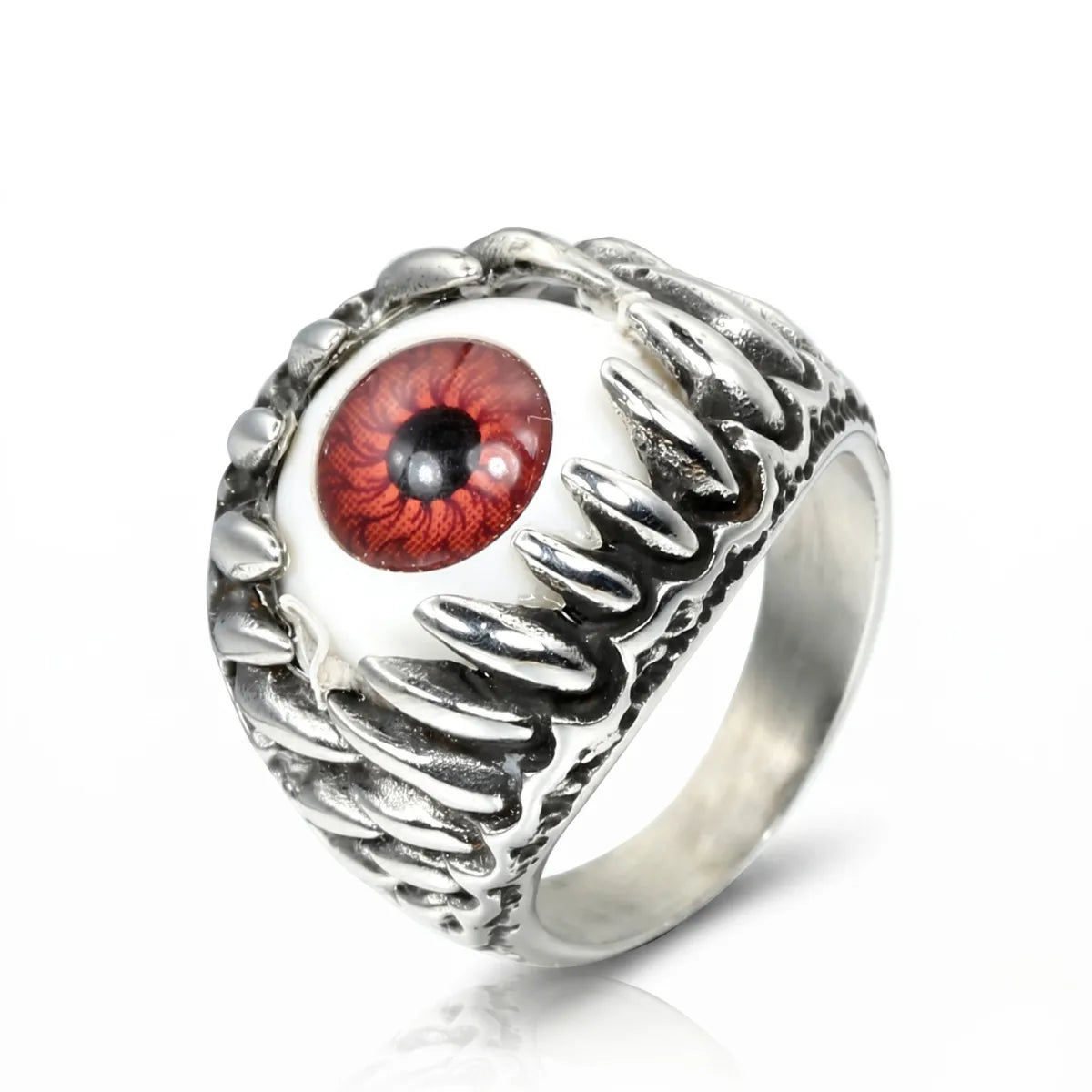 Prosthetic Eyeball Ring Silver White Background Alternative Punk Accessories